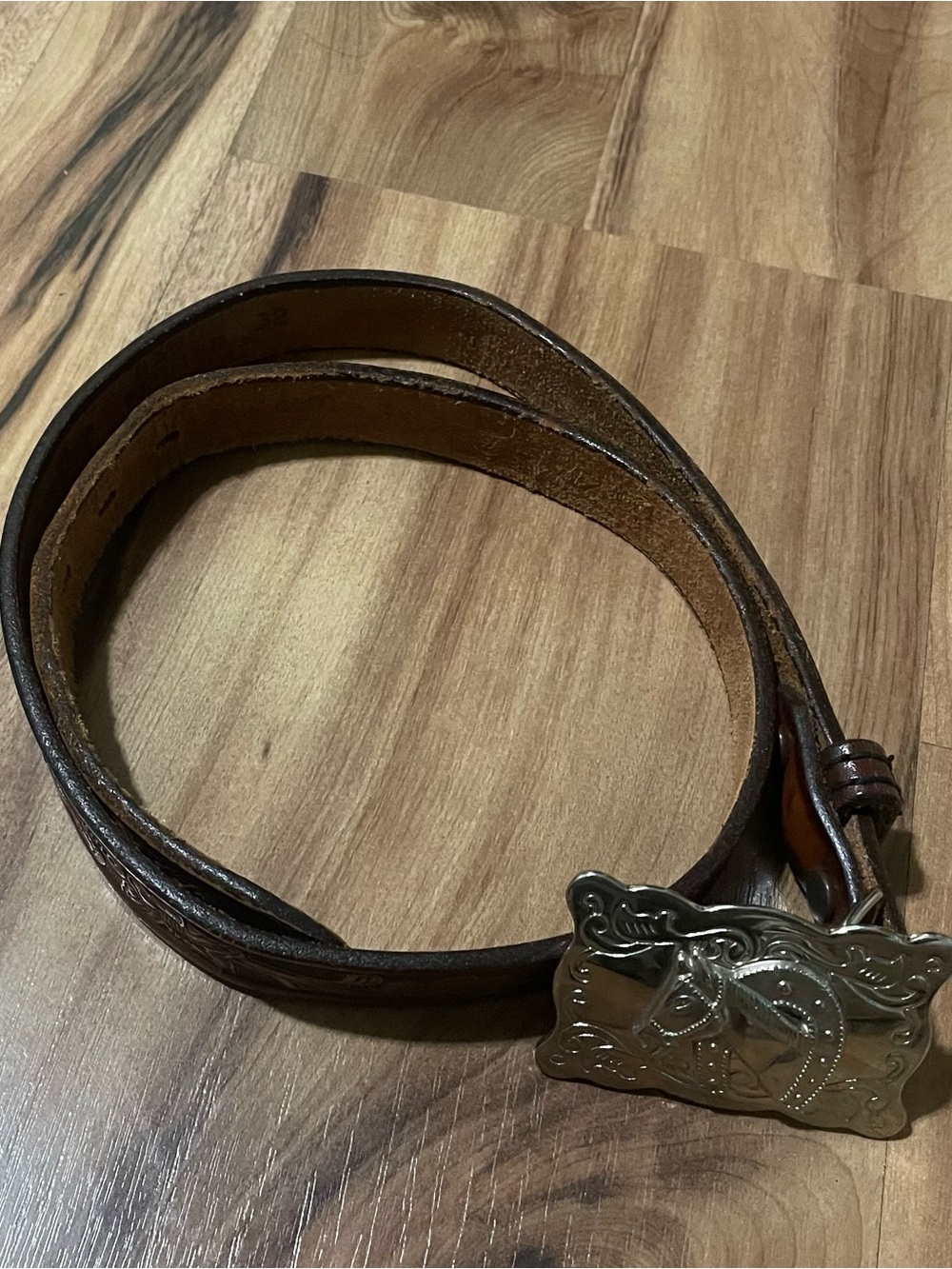 Vintage Wrangler Hand Painted Steerhide Western Belt Size 32 Horse Buckle